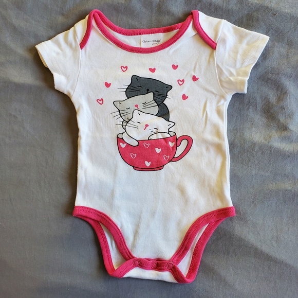 Set of 4 Chloe+Ethan Brand Onesie Bodysuits 3-6 Months Cat and Coffee Themed - Picture 2 of 6